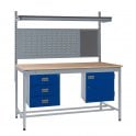 KIT D: Square Tube Workbench - Beech Top H.840 W.1200 D.750 - Storage Cupboard, Triple Drawer Unit, 760mm Rear Support Posts, Louvre Panel & Beech Upper Shelf
