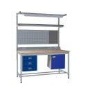 KIT F: Square Tube Workbench - Beech Top H.840 W.1200 D.750 - Storage Cupboard, Triple Drawer Unit, 1180mm Rear Support Posts, Service Duct Worktop Fitting, Light & Tool Rail Support, 3 Setting LED Light 30 Watt, Louvre Panel & Beech Upper Shelf