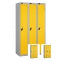BATCH OF 9 Single Door Express Delivery Locker H1780 x W305 x D460mm c/w Silver Body, Yellow Doors, Latch locks (Supplied as QTY.3 NEST OF 3)