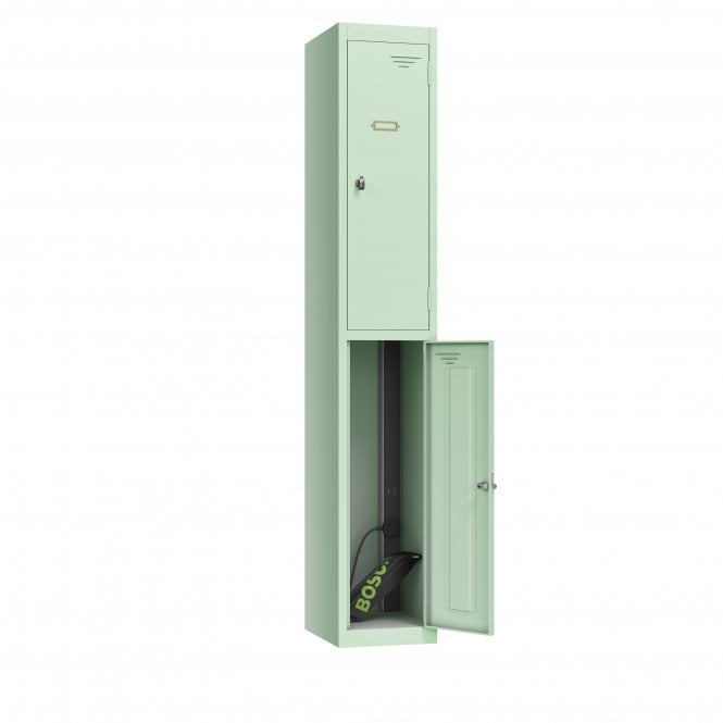 Tablet Locker - 2 Retro Door - 2 Compartment - Charging - 3 Pin + Dual USB-A Sockets - Sloped Top - H1950 x W300 x D300mm