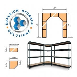 Rivet 45 Shelving Kit U9 | Layout: U | Length: 2.4m(A) x 3.0m(B) x 2.4m(C) | Bays: 2 x Corner + 1 x 1.2m + 2 x 1.5m