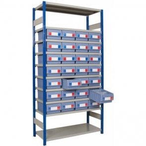 Shelf Trays on Expo 4 Shelving KIT D H2000 x W1000 x D500mm with 11 Shelves 80kg UDL & 28no. 234x140x500 trays