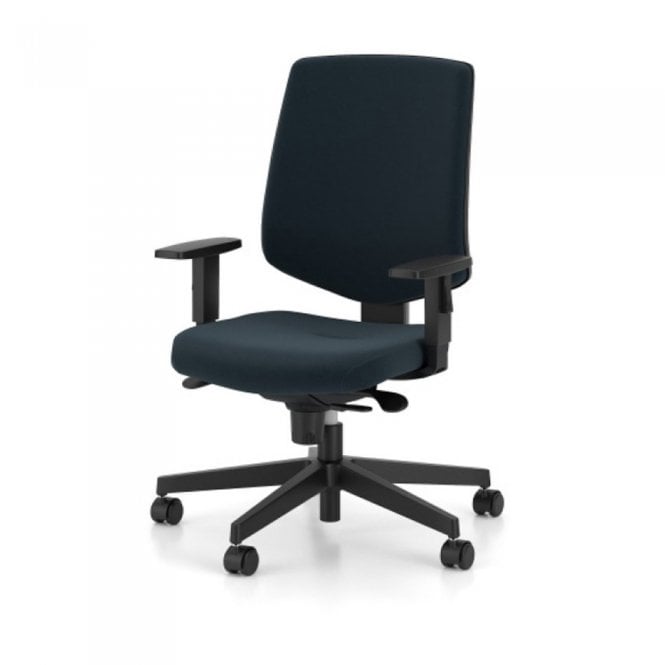 Skellig - High back operator chair with height adjustable arms and on a black base - Black Fabric - Seat Width: 455mm - Seat Depth 460mm - Overall Height: 1010-1210mm