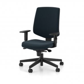 Skellig - High back operator chair with height adjustable arms and on a black base - Black Fabric - Seat Width: 455mm - Seat Depth 460mm - Overall Height: 1010-1210mm