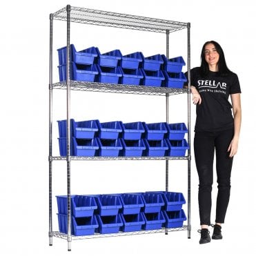 Stellar Chrome Wire Shelving 1220mm Wide x 355mm Deep with Boulder 4 Picking Bins