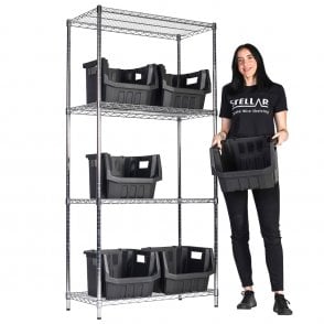 Stellar Chrome Wire Shelving H1600 x W915 x D460mm 4 Shelf Level 270kg UDL with 6 Boulder MAX 7 Picking Bins