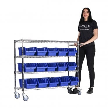 Stellar Chrome Wire Storage Trolley 1220mm Wide x 355mm Deep - Four Shelves