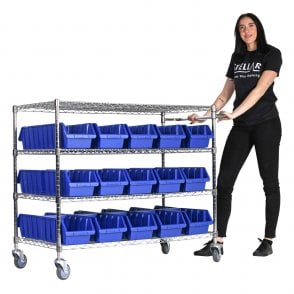 Stellar Chrome Wire Storage Trolley 1220mm Wide x 610mm Deep - Four Shelves