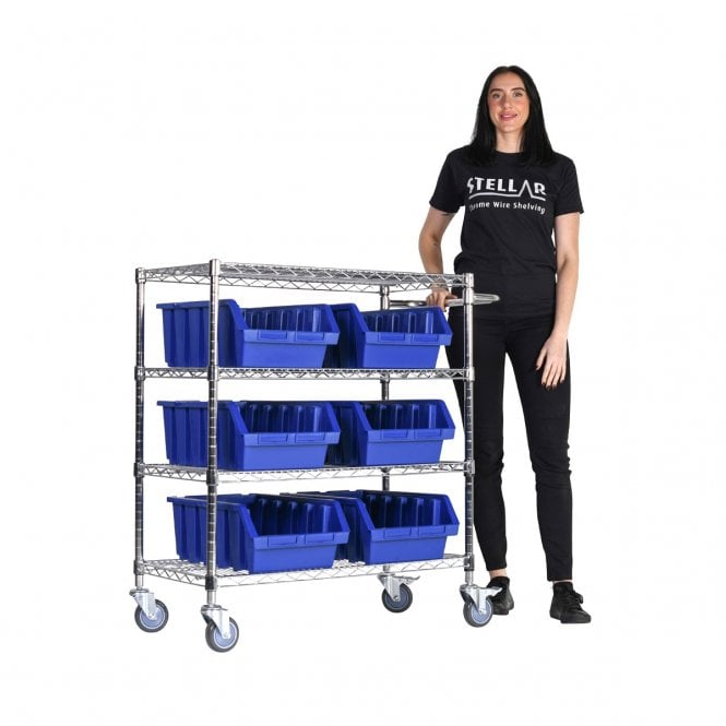 Stellar Chrome Wire Storage Trolley 915mm Wide x 460mm Deep - Four Shelves
