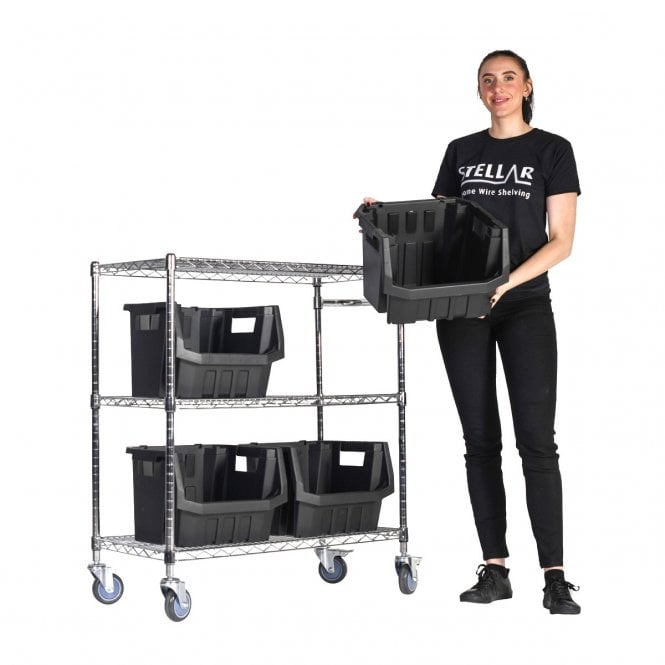 Stellar Chrome Wire Storage Trolley 915mm Wide x 460mm Deep - Three Shelves