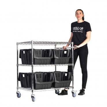 Stellar Chrome Wire Storage Trolley 915mm Wide x 610mm Deep - Three Shelves