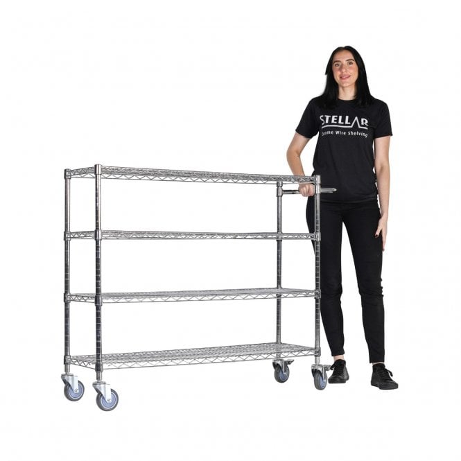 Stellar Chrome Wire Trolley 1220mm Wide x 355mm Deep - Four Shelves