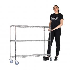 Stellar Chrome Wire Trolley H1050 x W1220 x D355mm 3 Shelf Level 100kg UDL