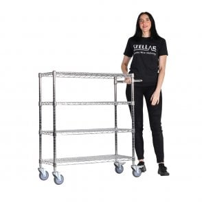 Stellar Chrome Wire Trolley H1050 x W915 x D355mm 4 Shelf Level 75kg UDL