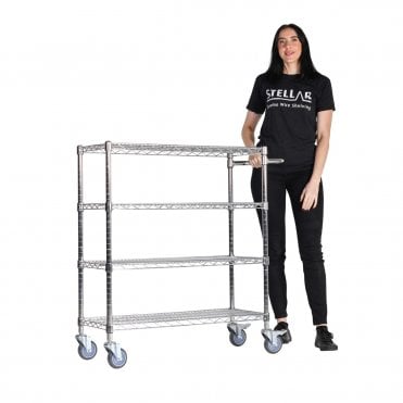 Stellar Chrome Wire Trolley 915mm Wide x 355mm Deep - Four Shelves