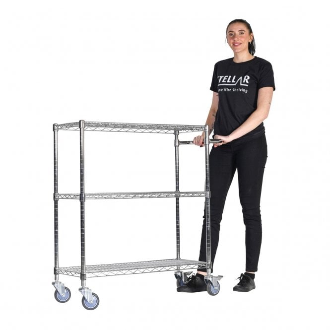 Stellar Chrome Wire Trolley 915mm Wide x 355mm Deep - Three Shelves