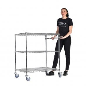 Stellar Chrome Wire Trolley H1050 x W915 x D610mm 3 Shelf Level 100kg UDL