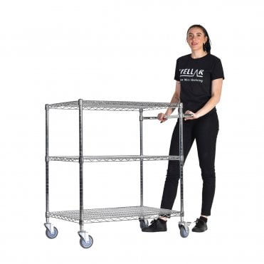 Stellar Chrome Wire Trolley 915mm Wide x 610mm Deep - Three Shelves