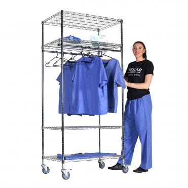 Stellar MOBILE Chrome Wire Garment Racking Double Rail 915mm Wide x 610mm Deep