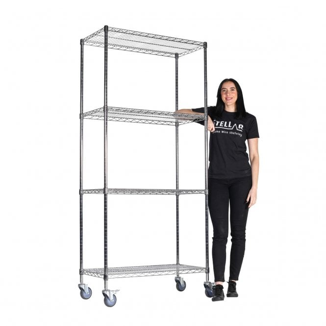 Stellar MOBILE Chrome Wire Shelving 915mm Wide x 460mm Deep
