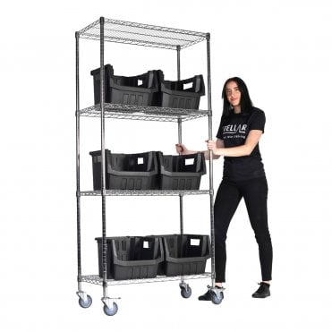 Stellar MOBILE Chrome Wire Shelving 915mm Wide x 460mm Deep with Boulder MAX 7 Picking Bins