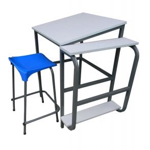 Student Drawing table with instrument shelf and folder pocket W600xD650xH900mm - Black frame with Beech top