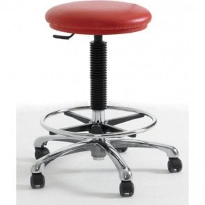 Upholstered Chrome High Stool with Castors Height Adjustment 620-880mm